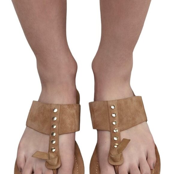 ZARA FLAT SPLIT SUEDE SLIDER SANDALS WITH STUDS Beige SIZE 10 | 1631/110/102 - Picture 4 of 9